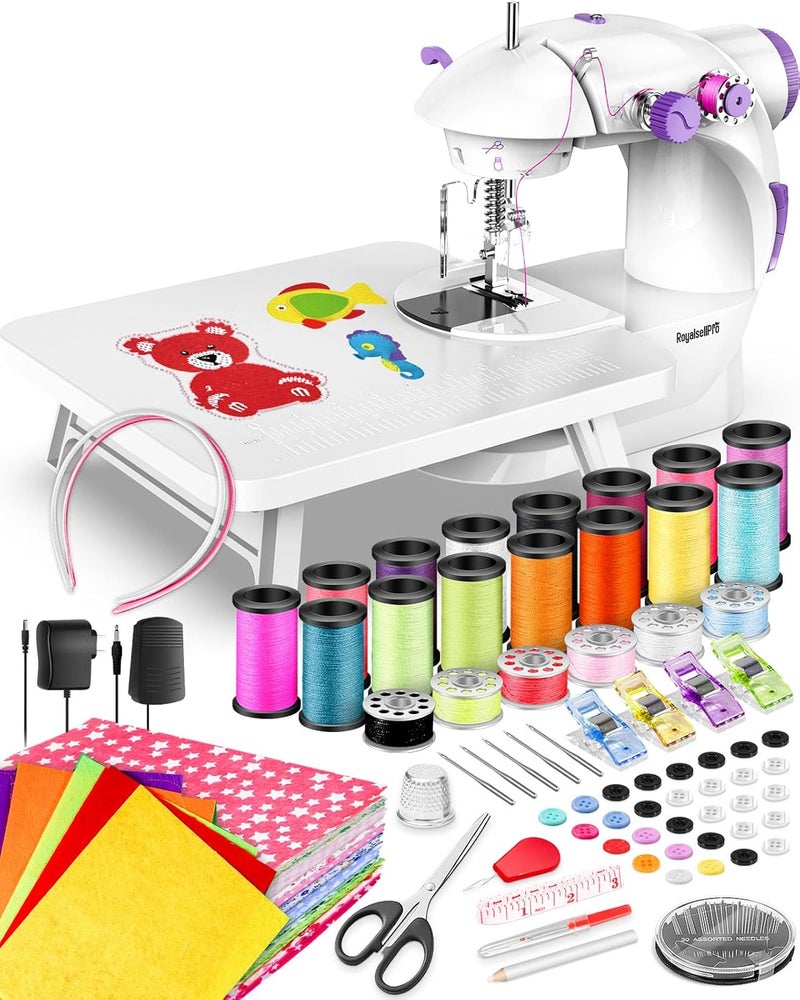 Royalsellpro Mini Sewing Machine with 123 Pcs Sewing Kit for Beginners, Dual Speed Portable Sewing Machine with Light and Finger Guard Suitable for Household, Travel (Purple) - Image 1